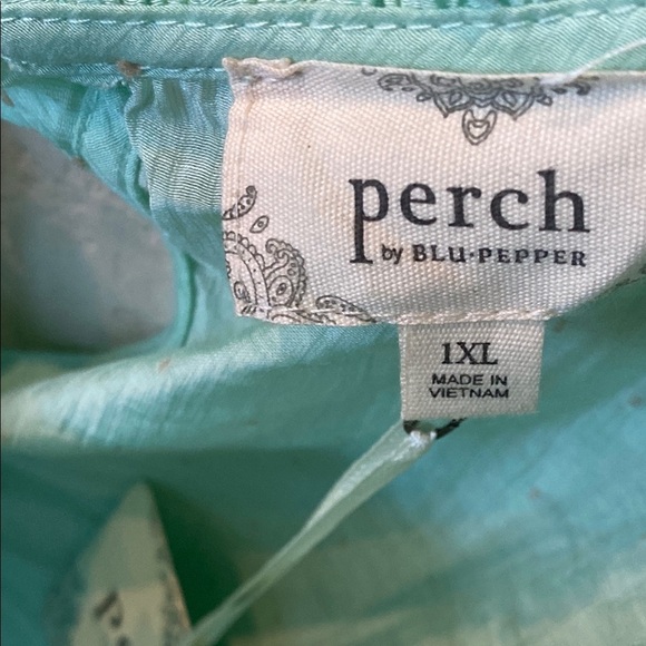 Perch by Blu Pepper Mint Green Polka Dot Semi Sheer Tie Back Top Size 1XL - Picture 7 of 7